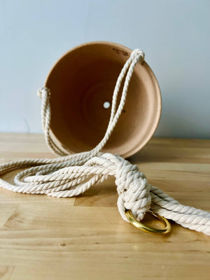 Hanging Orb Planter with Cord - White - Handmade Ceramic : Speckled sand / Medium