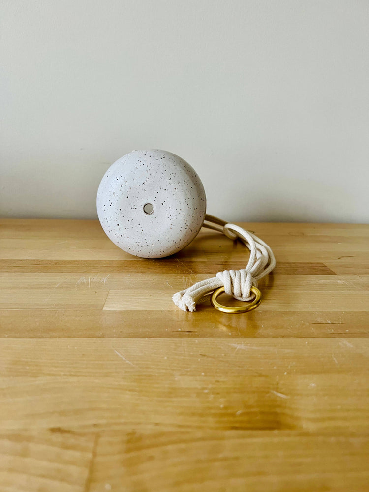 Hanging Orb Planter with Cord - White - Handmade Ceramic : Speckled sand / Medium