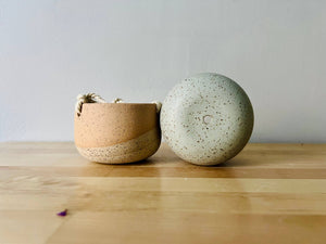 Hanging Orb Planter with Cord - White - Handmade Ceramic : Speckled sand / Medium