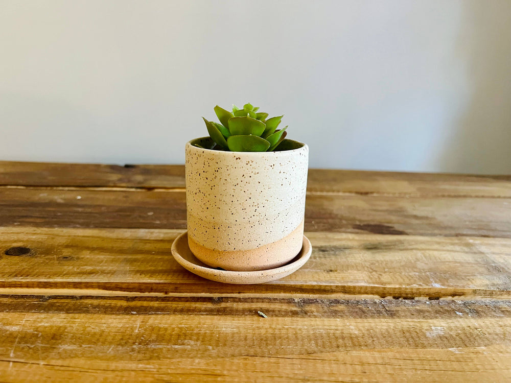 Handmade Cylindrical Planter – Matte or Speckled Finish : Speckled white
