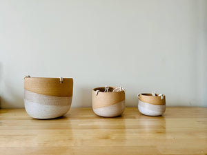 Hanging Orb Planter with Cord - White - Handmade Ceramic : Speckled sand / Medium